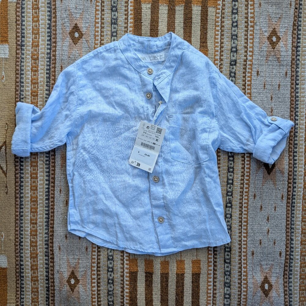Zara 3-4T Linen Blue Button-Down Kids Shirt